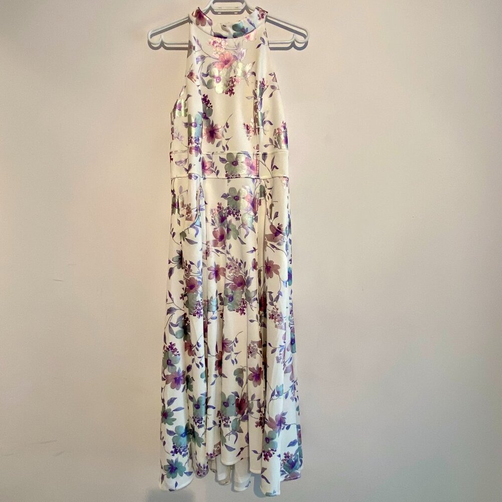 Metallic Floral Halter Gown - Eliza J.